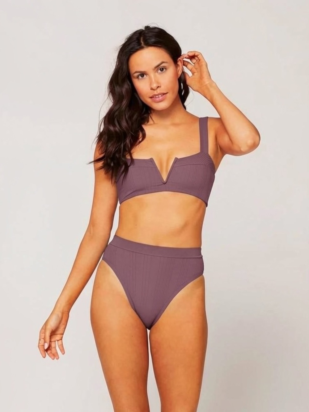 NWOT l*space Mauve Ribbed High-Waist Bikini Set